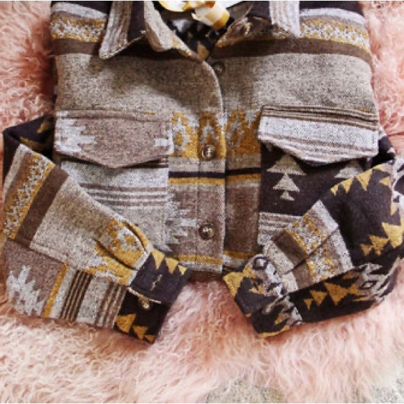 Brown Mix Media Aztec Print Southwest Jacket - Picture 3 of 8